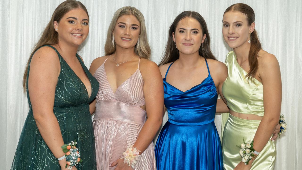 Chyane Trusz, Shaila Keating, Charlotte Virtue and Holly Timmins at Sarina State High School Year 12 Formal Wednesday 16 November 2022. Picture: Michaela Harlow