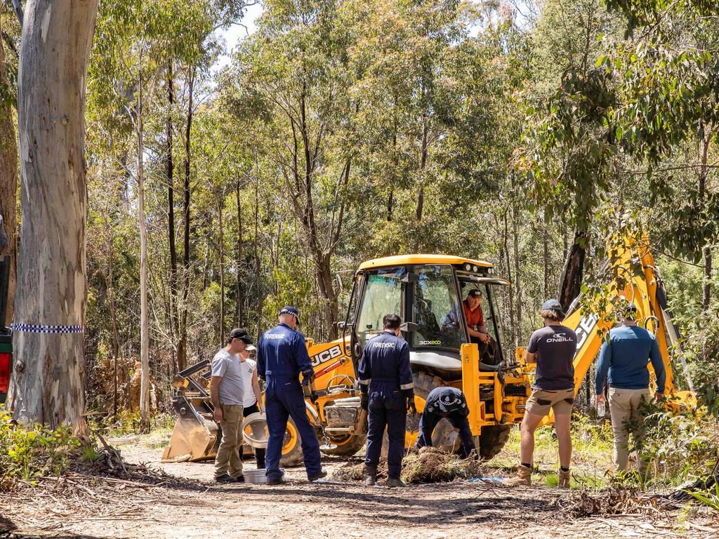 Police brought in earthmoving equipment and excavators during the search. Picture: Jason Edwards