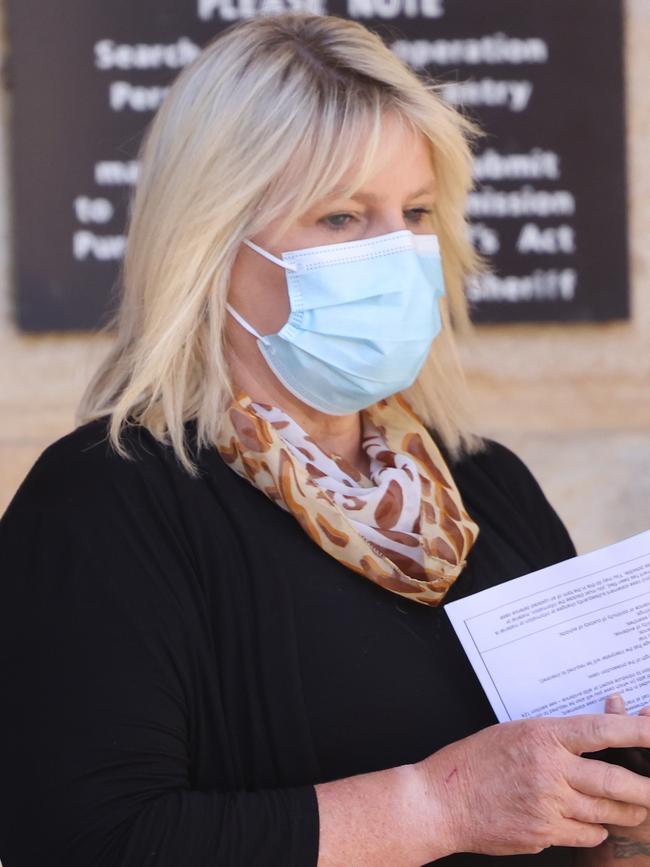 Amanda Dyer outside the Adelaide Magistrates Court at an earlier appearance. Photo: NCA NewsWire/David Mariuz