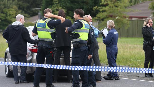 Police at the scene of a shooting in Narre Warren South. Picture: David Crosling