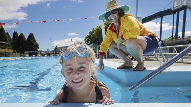 Senior Lifeguard Anne Burrows supervises Billie Nelson, 5 of Claremont, as the Royal Life Saving Society make a plea to the public to be safe around water this summer. Picture: MATT THOMPSON