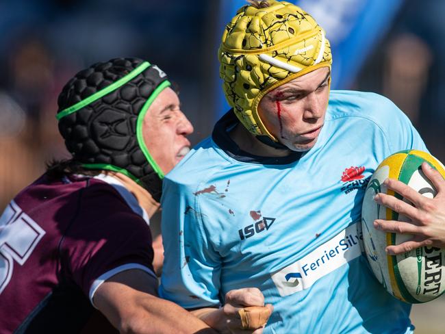 06/07/23. News Local. Sport.Merrylands, Sydney, NSW, Australia.2023 Australian Schools Rugby Championship at Eric Tweedale Stadium, Merrylands.Action from the boys QLD 1 V NSW 1 matchNSW Tom Farr-Jones scoresPicture: Julian Andrews