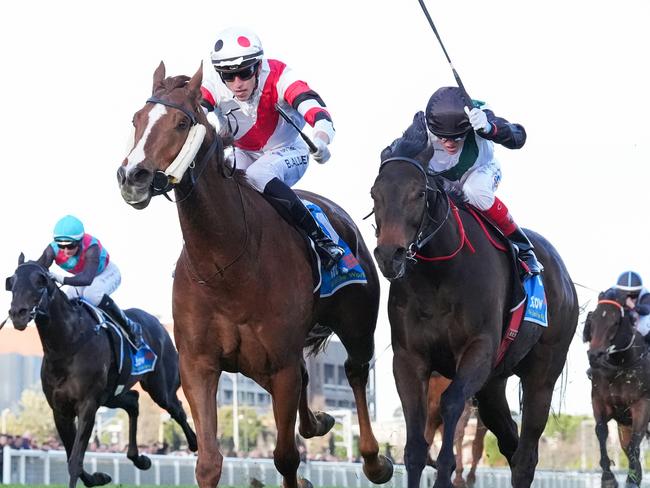 Pinstriped ridden by Ben Allen wins the Stow Storage Memsie Stakes at Caulfield Racecourse on August 31, 2024 in Caulfield, Australia. (Photo by George Sal/Racing Photos via Getty Images)