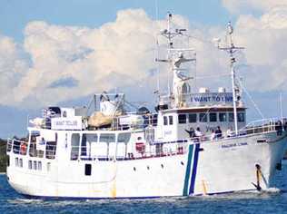 Hairy crossing: The charity hospital ship, Pacific Link, makes its way upriver towards its mooring at the Fawcett Park Wharf after crossing the Ballina bar last week. . Picture: Meg Luckie