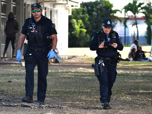 Townsville Police officers on duty. Photographs from Dean Park photographed from Morey and Morehead streets in the centre of Townsville. Picture: Cameron Bates