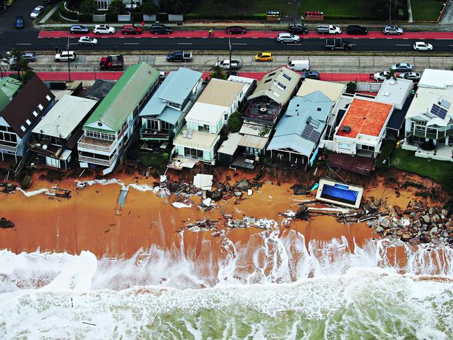 Storm damage from the air as a result of the low pressure system that hammered Collaroy. Picture: Toby Zerna