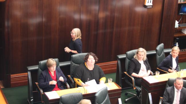 Labor MP Michelle O'Byrne walks from the lower house after being ejected by Speaker Sue Hickey on Wednesday July 31, 2019. PHOTO: DAVID KILLICK