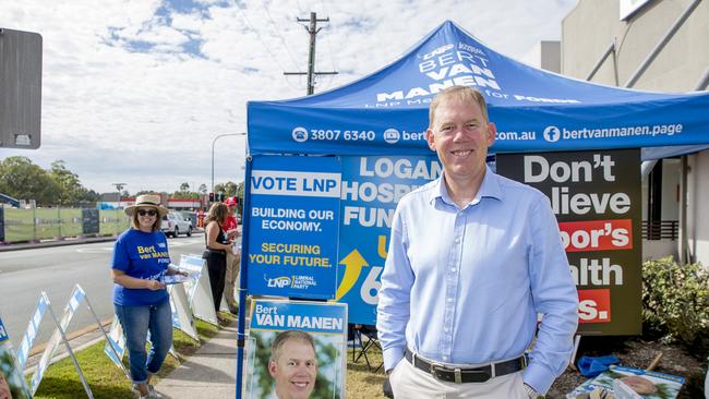 Forde Federal electorate candidate Bert van Manen at the Beenleigh polling booth. Picture: Jerad Williams