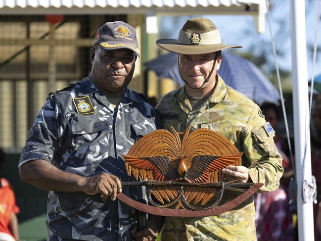 Commander of the 3rd Brigade, Brigadier David McCammon (right), DSM and Bar and Commanding Officer of Lombrum Naval Base, Commander Buni Dorea in Papua New Guinea in 2023. Australian and PNG have a long history of defence partnerships. Picture: LCPL Riley Blennerhassett/ADF