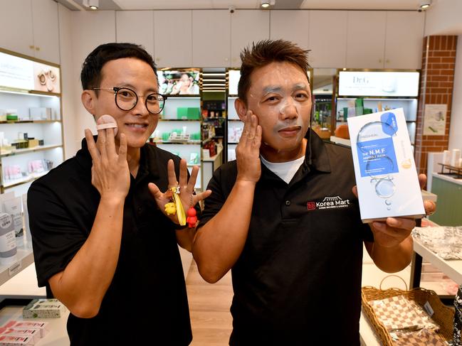 Jonghyuk Lim and Tak Lee at the Korea Mart which has opened in Fairfield Central. Picture: Evan Morgan