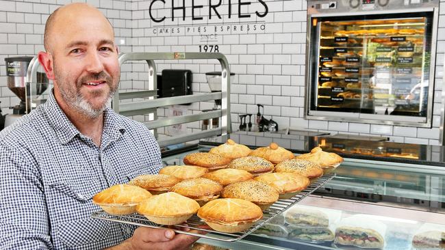 Anthony Grillakis, from Cheries Pies, with a tray of pies. Picture; Troy Snook