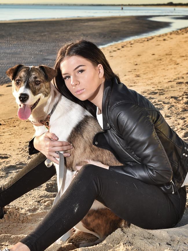 Taylor Hall with her pet dog Luna. Picture: Tony Gough