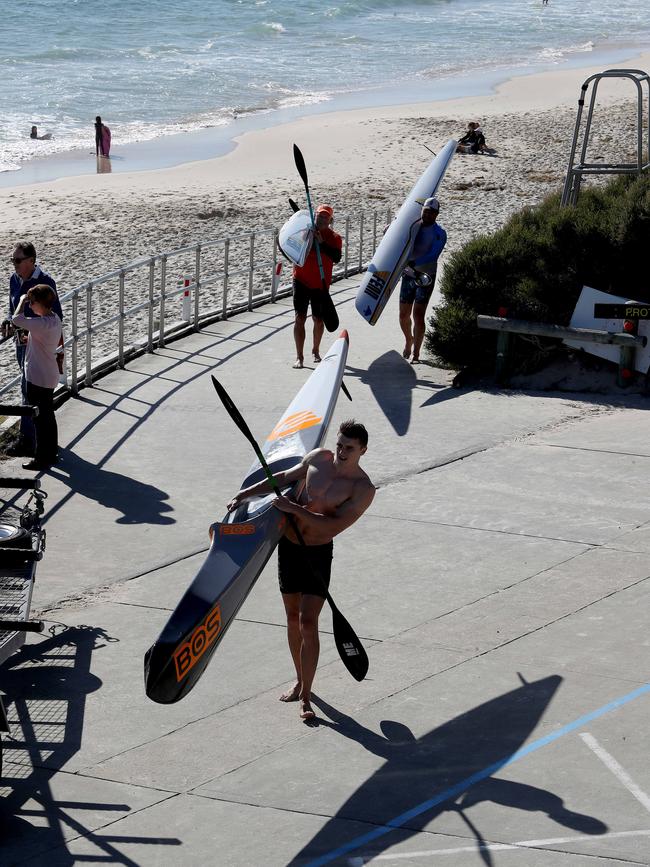 A kayaker enjoys his Sunday at Cottesloe Beach. Picture: Colin Murty