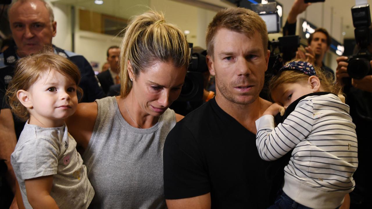 David Warner returns from 2018 tour of South Africa with his family. Picture: AAP Image/David Moir