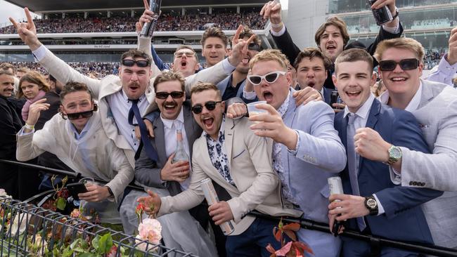 Melbourne Cup Day crowds at Flemington Racecourse let loose. Picture: Jay Town/Racing Photos via Getty Images