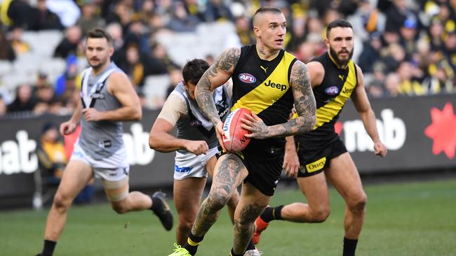 Dustin Martin of the Tigers during the Round 18 match against Port Adelaide. Picture: AAP Image/Julian Smith