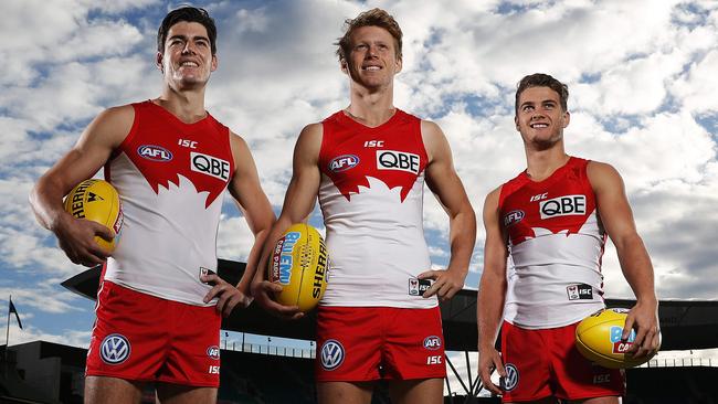 (From left) George Hewett, Callum Mills and Tom Papley were three of seven Sydney debutants this year. Picture: Phil Hillyard