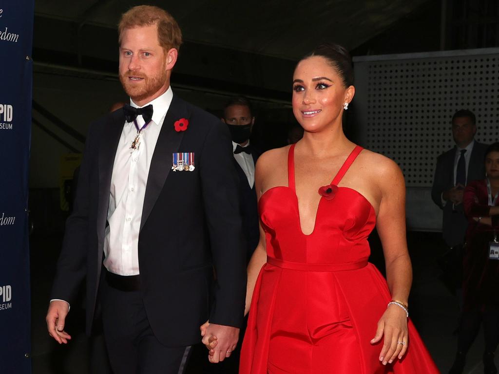 Prince Harry, Duke of Sussex and Meghan, Duchess of Sussex attend the 2021 Salute To Freedom Gala at Intrepid Sea-Air-Space Museum. Picture: Getty