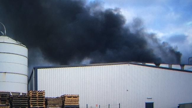 Toxic plumes of black smoke billow across the northern suburbs. Picture: Georgia Westgarth/Nine News Adelaide