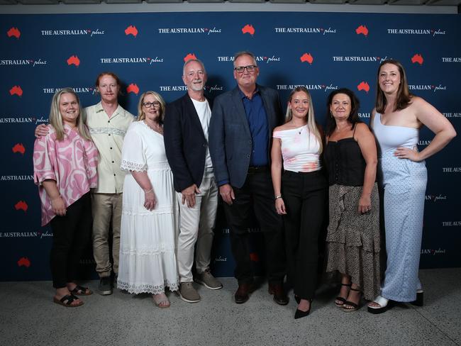 27/02/2025. Bronwyn podcast subscriber event held in Sydney at the Art Gallery of New South Wales. Hedley Thomas with family members ahead of the event, including Bronwyn's cousin Madi Walsh and brother Andy Read. Britta Campion / The Australian