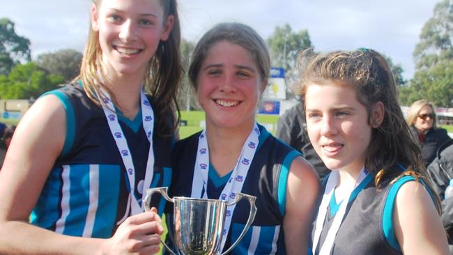 s01dt999 YJFL team and the other (from left to right: Kate Tanner, Katherine Smith and Daisy Bateman). Picture: Supplied