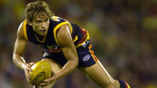 David Gallagher in action for the Adelaide Crows against North Melbourne at Football Park in May, 2000.