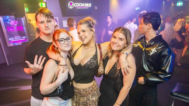 Samuel Neil, Codie-May Mcmillan, Marlee Orr and Keira Ford at Cocktails Nightclub. Picture: Lucas Linck