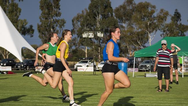 Ashleigh Caporn wins the first semi-final of the Women's Gift 75 yards on 2021 Postle Gift Raceday at Club Pittsworth, Saturday, October 30, 2021. Picture: Kevin Farmer