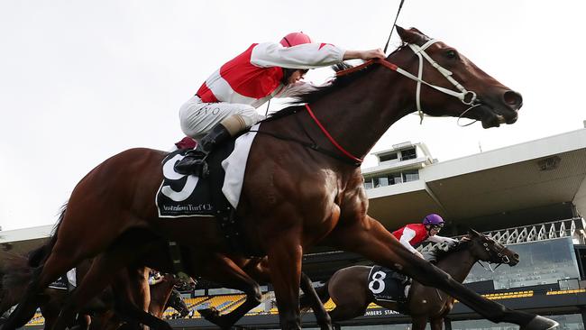 Tim Clark riding Outback Diva wins Rosehill Bowling Club Handicap. Picture: Mark Metcalfe/Getty