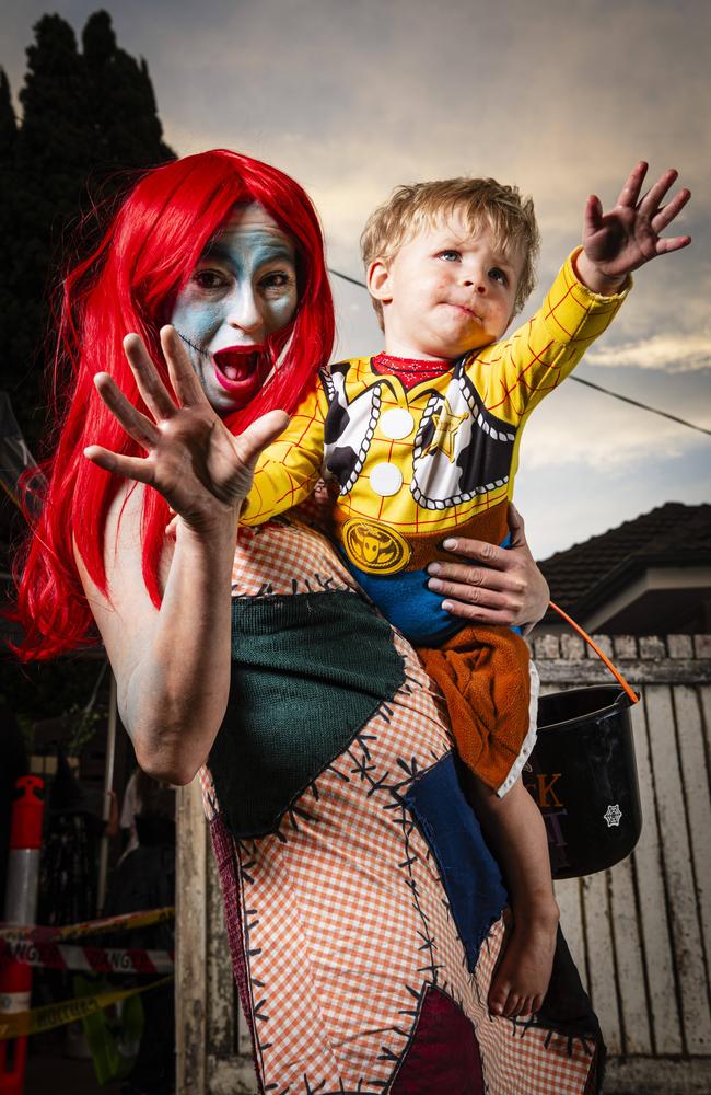 Rowena Pryor with son Archer on Halloween, Thursday, October 31, 2024. Picture: Kevin Farmer