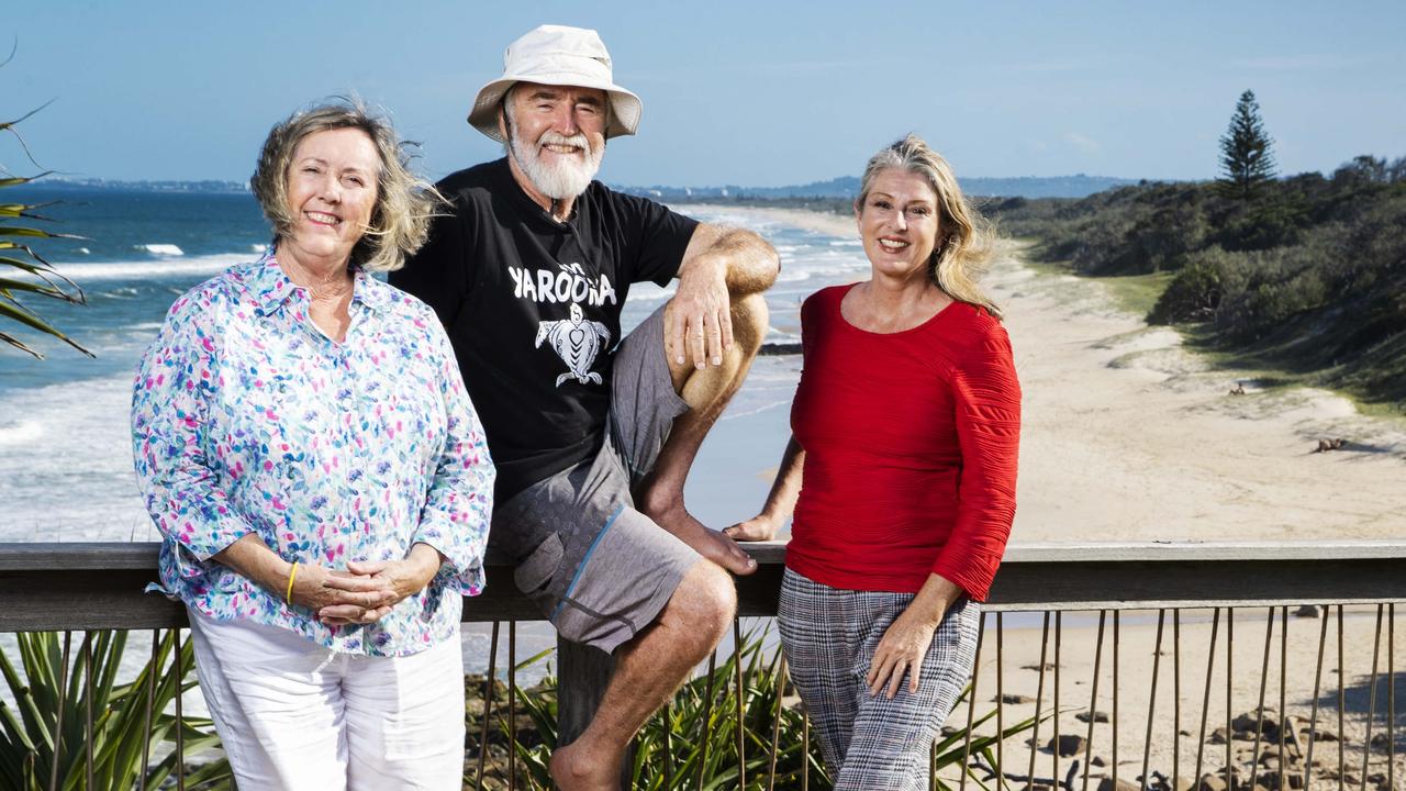 Lyn Saxton from Development Watch, Jim Moore of Friends of Yaroomba and Narelle McCarthy from the Sunshine Coast Environmental Council, celebrate a major win at The Court of Appeal over the controversial Sekisui House Yaroomba Development. Picture Lachie Millard