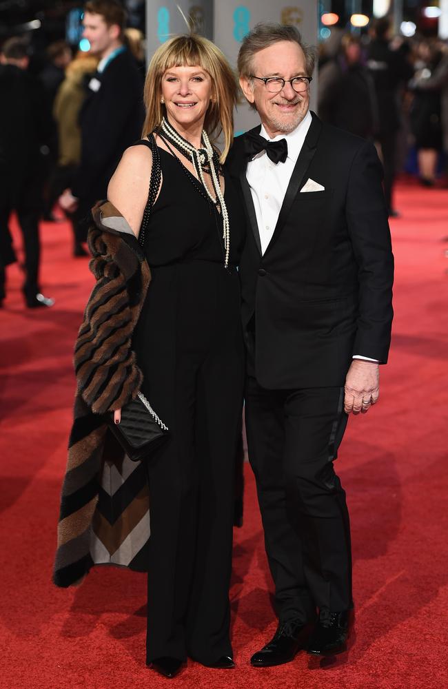 LONDON, ENGLAND - FEBRUARY 14: Kate Capshaw and Steven Spielberg attend the EE British Academy Film Awards at the Royal Opera House on February 14, 2016 in London, England. (Photo by Ian Gavan/Getty Images)