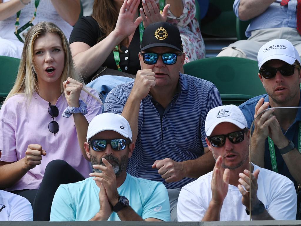 Brit tennis star Katie Boulter was there to support partner de Minaur, as was Aussie legend and mentor Lleyton Hewitt. Picture: Getty Images