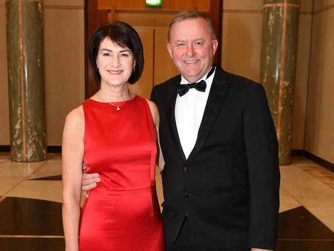 Shadow Minister for Infrastructure Anthony Albanese and wife Carmel Tebbutt arrive for the annual Mid Winter Ball at Parliament House in Canberra, Wednesday, September 12, 2018. (AAP Image/Mick Tsikas) NO ARCHIVING