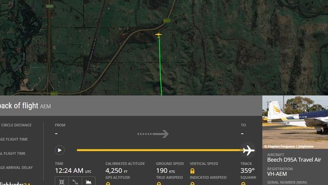 The flight path of the Beechcraft Travel Air before the fatal crash.