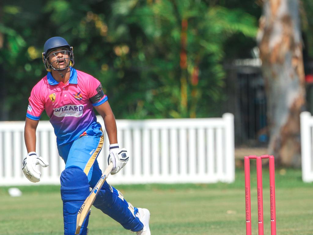 Wicket keeper Dhruv Kant takes off for a run against Waratah at Kahlin Oval. Picture: Glenn Campbell.