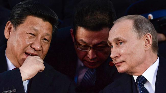 A truly nightmare scenario is the conjoining of Vladimir Putin’s military successes with Xi Jinping’s defeat of the US over Taiwan. Picture: AFP