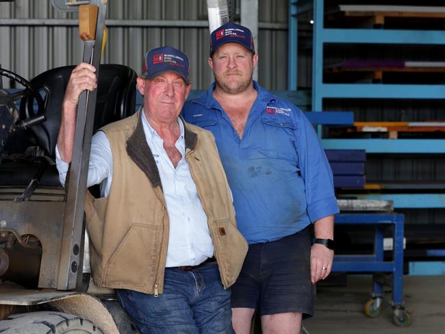 Muswellbrook Steel Supplies workers (L-R) Phillip and Harold Hobden in the workshop. They’re in favour of Peter Dutton’s nuclear proposal for their community. Picture: Jane Dempster/Daily Telegraph.