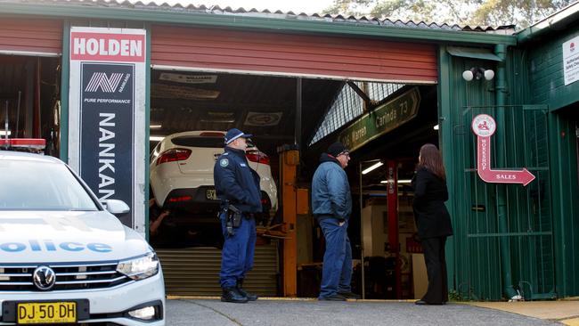 Police at the scene where bones have been located at a business in Cromer on Sydney’s Northern Beaches. Picture: NewsWire / Nikki Short