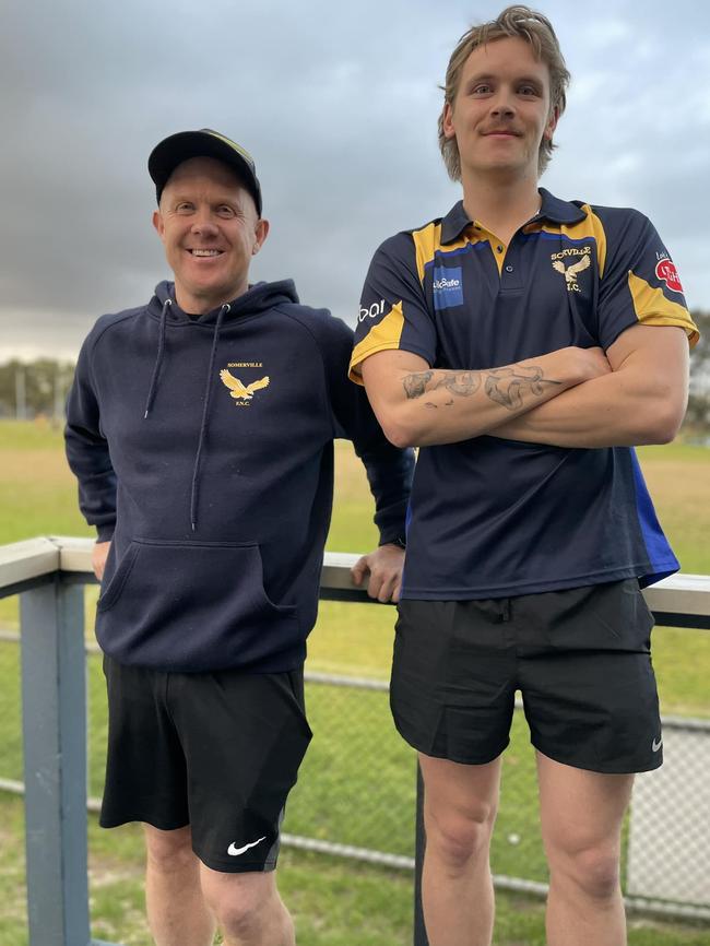 Somerville signing Ethan Watts (right) with new Eagles coach Chris Gamble. Picture: Facebook