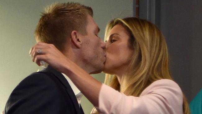 David Warner with wife Candice. Picture: AFP