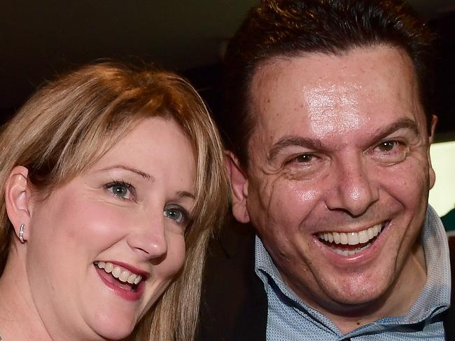 Nick Xenophon Post Election Party at Palace Nova cinema. Nick Xenophon and Rebekha Sharkie arrives at the cinema. Picture Campbell Brodie.