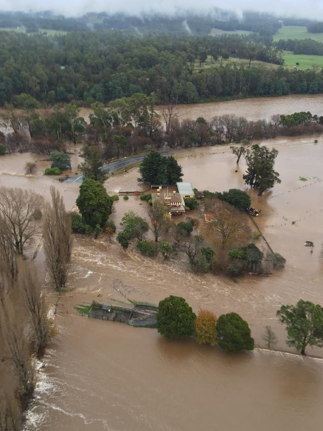 Helicopter vision overhead of floods at Latrobe SUPPLIED TASMANIA POLICE