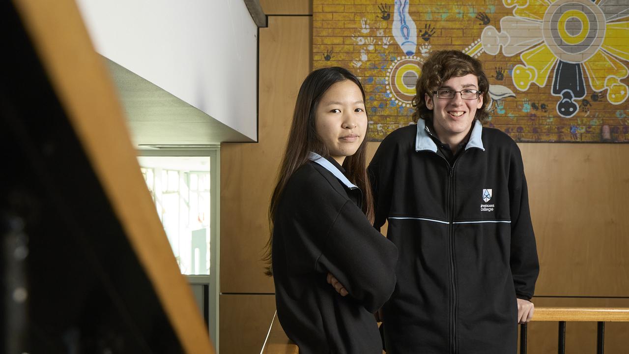 Students Joe Harrison, 15, and Jess Tran, 14 from Avenues College in Windsor Gardens sat the Year 9 NAPLAN test. Picture: Matt Turner