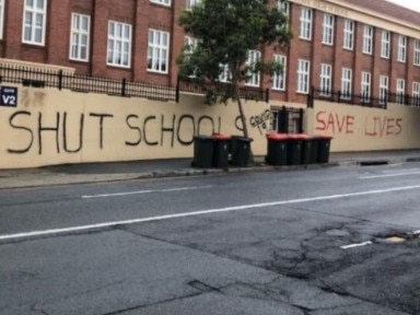 Graffiti smeared on the wall of Brisbane State High School