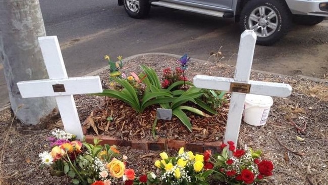 Kyle Lebish and Brent Whittington's memorial when it was first erected after their death in 2008.