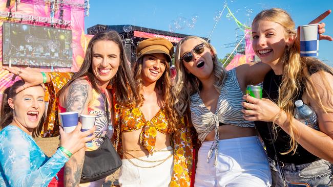 Kallista Prince, Megan Bartlett, Alarnah Dever, Kelsey Tom and Rosalie Mitson at BASSINTHEGRASS 2021. Picture: Che Chorley