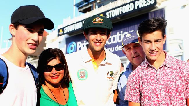 Brother William, Mum Sonia, Ashton Agar, Father John and Wes Agar pictured during the 2013 Ashes match at Trent Bridge.