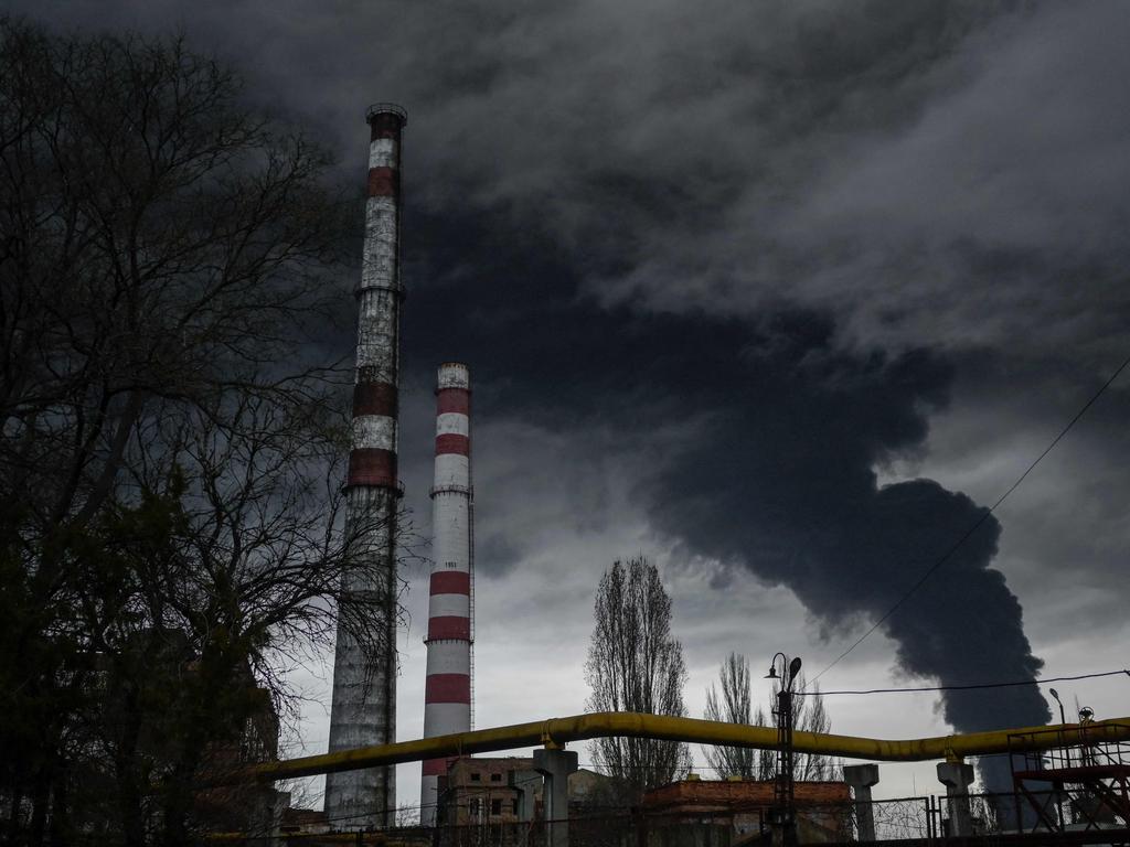 Smoke rises after an attack by Russian army in Odessa. Picture: Bulent Kilic/AFP