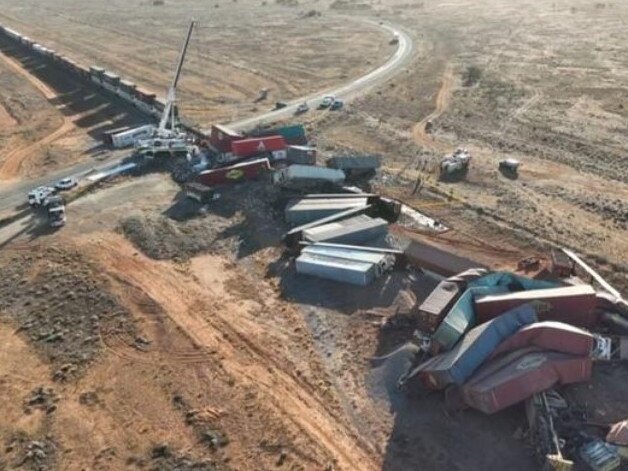 Two train drivers died after a Pacific National freight train crashed with a truck at Bindarrah in South Australia on December 31, 2023. Picture: 7News
